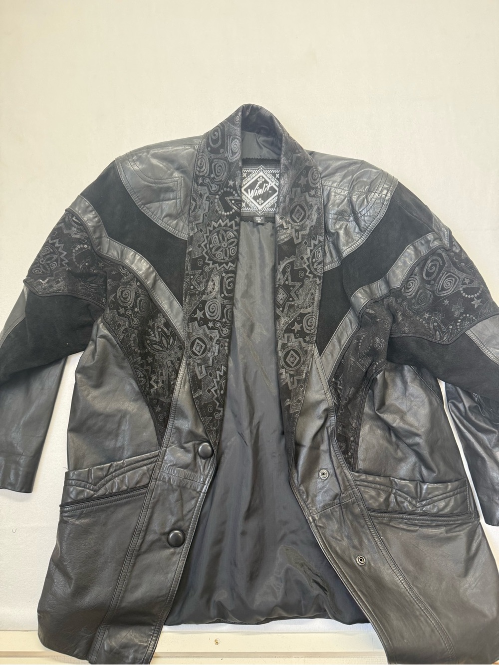 Vintage Winlit Womens Black Leather & Suade Southwestern Jacket Coat Size M